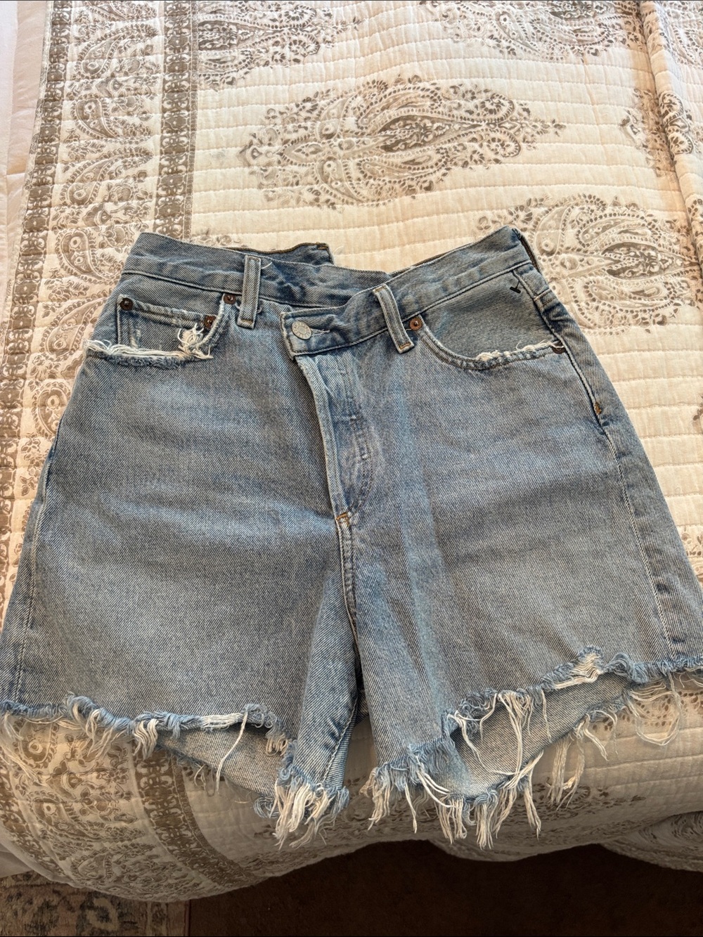 Agolde Light Blue Distressed High-Rise Denim Shorts NWOT